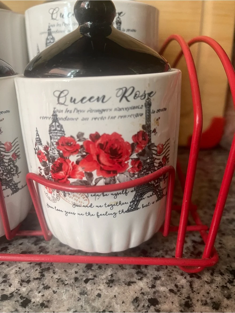 Ceramic  Canister Set with Red Rose Design 7-Piece